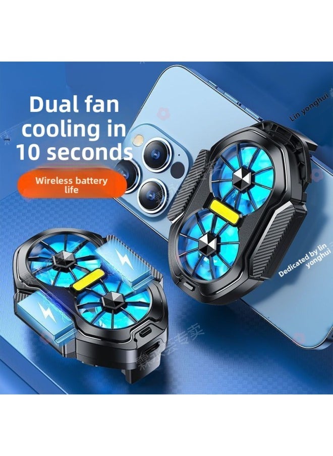 Generic Wireless Charging Cooling Refrigeration Artifact Dual Fan Mobile Phone Radiator Air-cooled Silent Game Live-Colour:Dual Hurricane Cooling: Rechargeable Model (rechargeable Double Battery Life) - Follow The Store To Get A Game Finger Cot  - Image 3