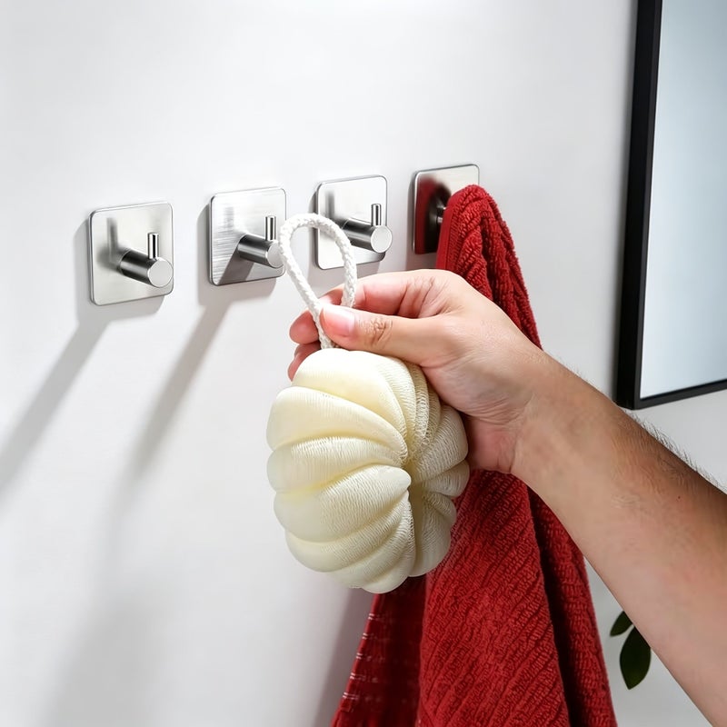 New Silvery 4 Piece No Drill Wall Mount Towel Hooks for Bathroom Kitchen - Image 1