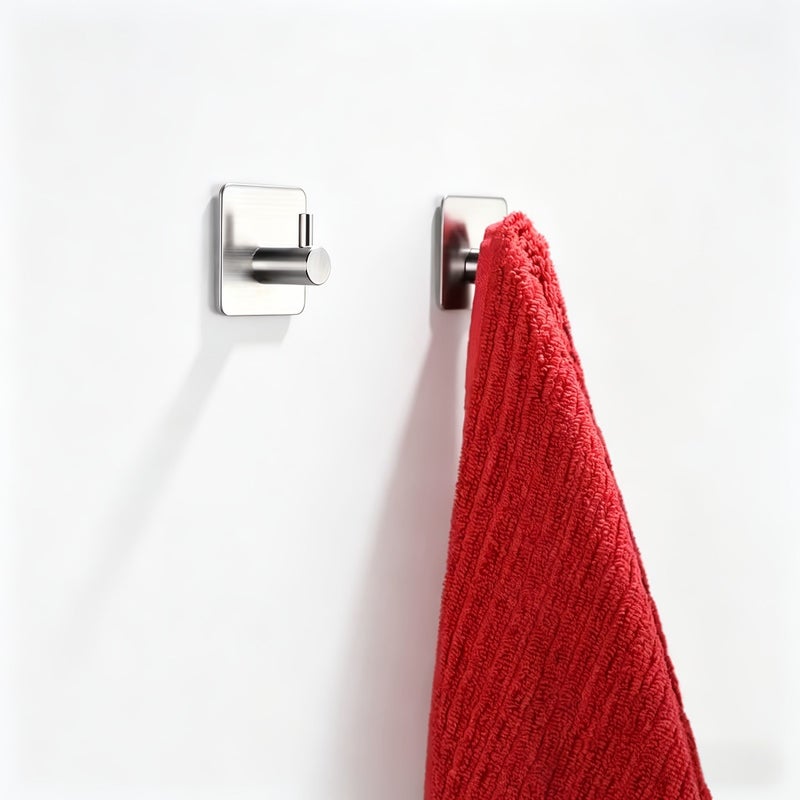 New Silvery 4 Piece No Drill Wall Mount Towel Hooks for Bathroom Kitchen - Image 4