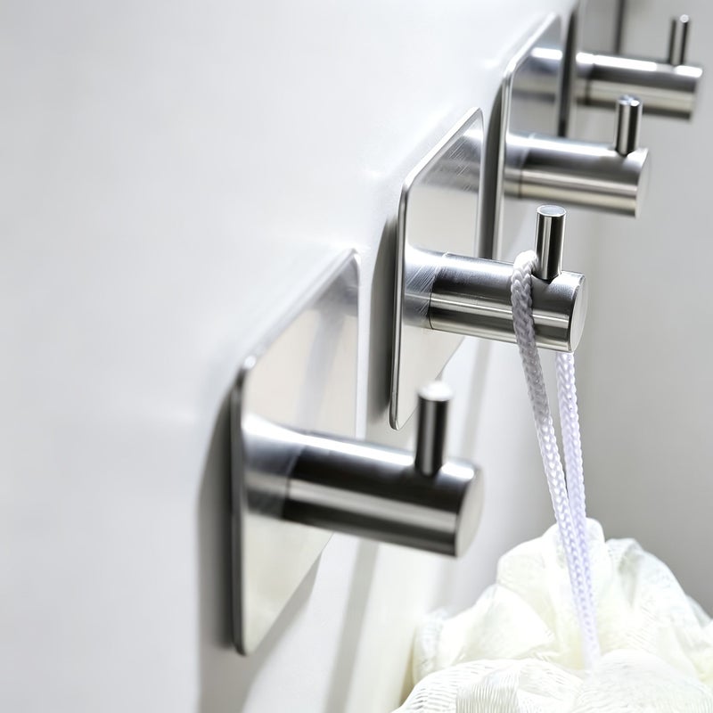 New Silvery 4 Piece No Drill Wall Mount Towel Hooks for Bathroom Kitchen - Image 5