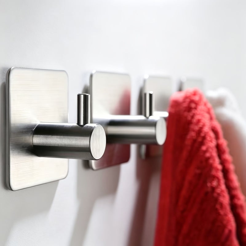 New Silvery 4 Piece No Drill Wall Mount Towel Hooks for Bathroom Kitchen - Image 2