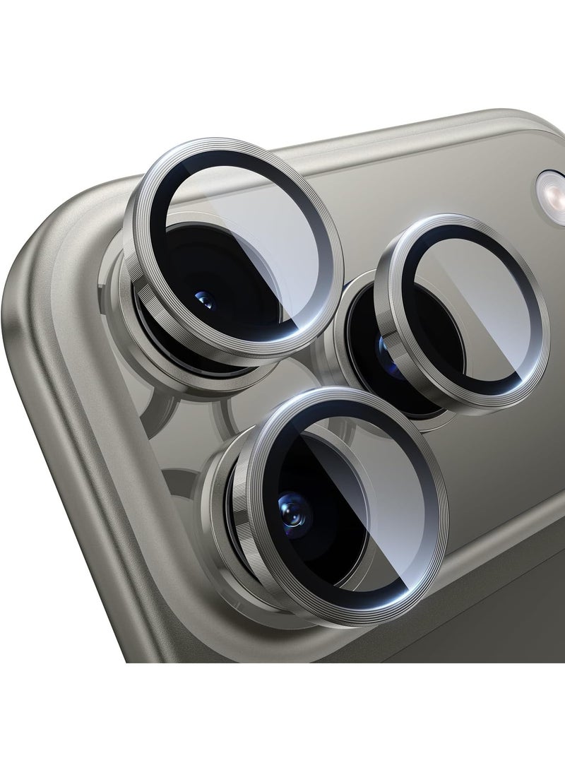 for iPhone 17 Pro max/iPhone 17 Pro Camera Lens Protector Durable, Tempered Glass Camera Cover, Aluminum Camera Ring, Anti Reflective Ultra Clear, and Easy to Install - Titanium - Image 1