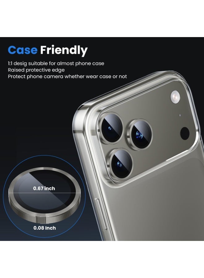 for iPhone 17 Pro max/iPhone 17 Pro Camera Lens Protector Durable, Tempered Glass Camera Cover, Aluminum Camera Ring, Anti Reflective Ultra Clear, and Easy to Install - Titanium - Image 3