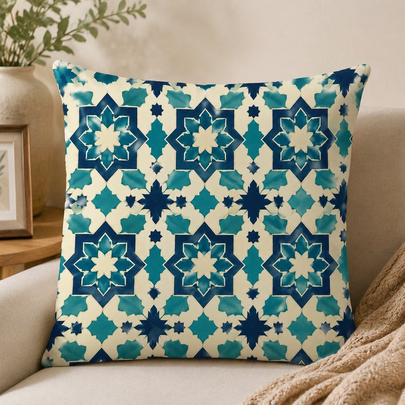 Set of 4 Moroccan Geometric Throw Pillow Covers Blue White Decorative Cushion Cases for Living Room Bedroom Sofa - Image 5