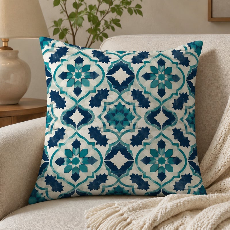 Set of 4 Moroccan Geometric Throw Pillow Covers Blue White Decorative Cushion Cases for Living Room Bedroom Sofa - Image 4