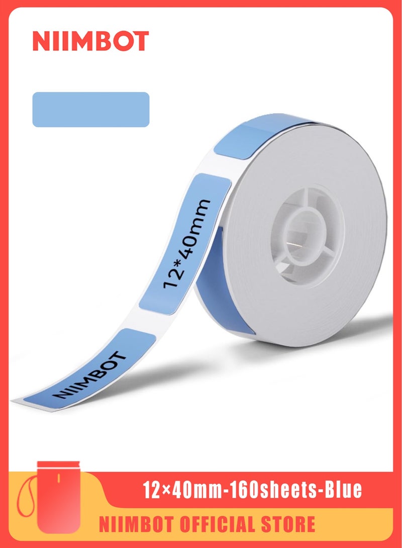 NIIMBOT D11/D110/D101 Label Maker Tape  Label Paper, 12x40 mm(0.47''x1.57'')160 Tapes/Roll, Thermal Label Tape for Home Office Labeling Tape Replacement, Blue  - Image 1