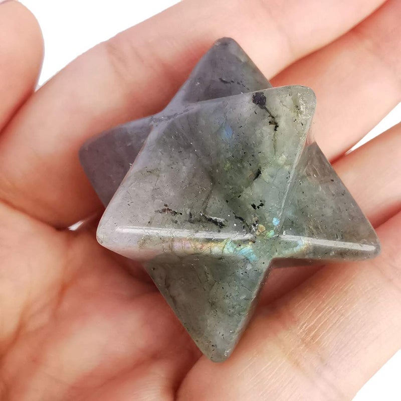 Loveliome Natural Moonstone Merkaba Crystal Protection Sacred Meditation Energy Generator Healing Chakra SixPointed Star 1 Inch