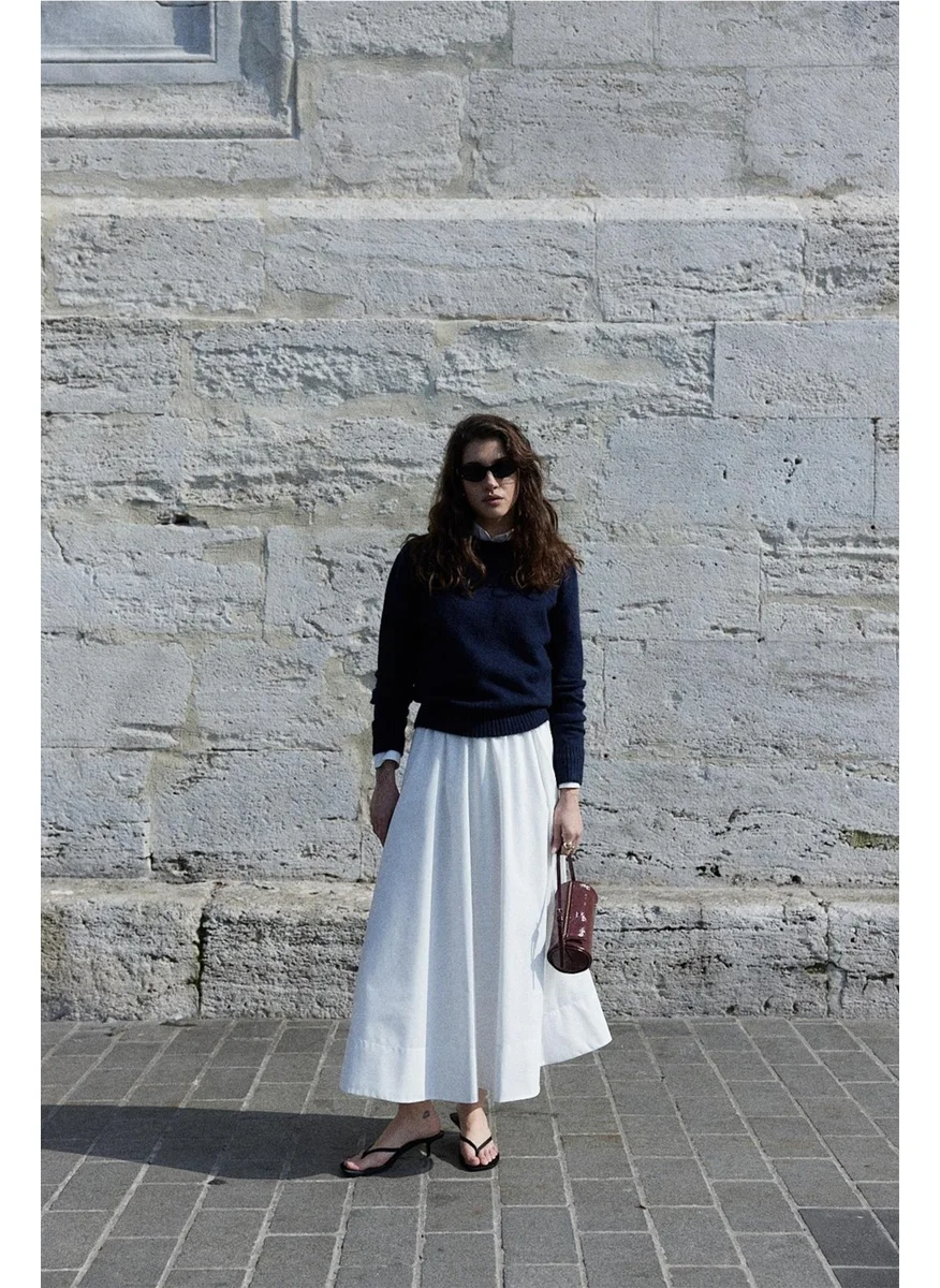 سود كوليكشن Saud Collection Ecru Day Poplin Flared Skirt