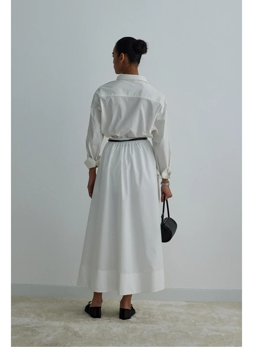 سود كوليكشن Saud Collection Ecru Day Poplin Flared Skirt