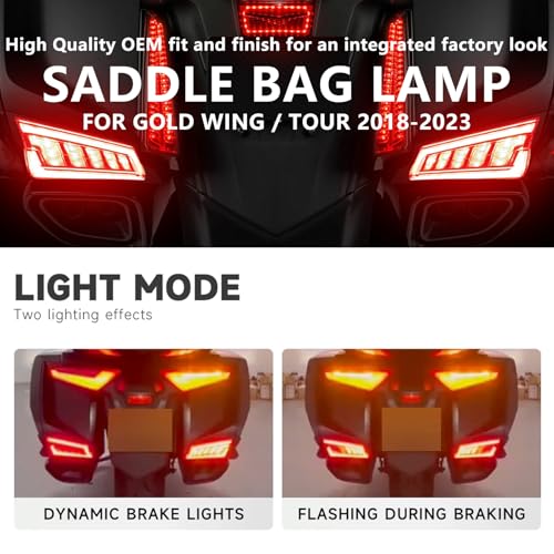 FWXEOZ Motorcycle Rear Saddlebag Saddle Bag Turn Signal LED Lights for Honda Goldwing 2018-2023/ Honda Goldwing Tour 2018-2023 Motorbike IP65 Waterproof Running Lighting Dynamic Brake Lamps (Black) - Image 4