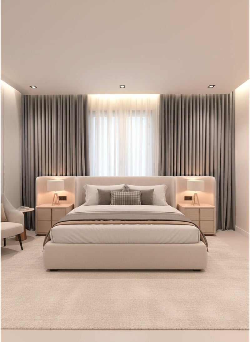 Elegant Gray Wavy Curtains Dual Layer Sheer Chiffon & 100% Blackout Complete Curtain Set with Tracks & Accessories Various Sizes One Meter Length - Image 1