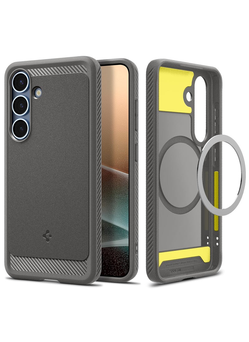 Spigen Rugged Armor MagFit Galaxy S25 PLUS Case Cover with MagSafe and Carbon Fiber Textures (2025) - Marble Gray  - Image 1