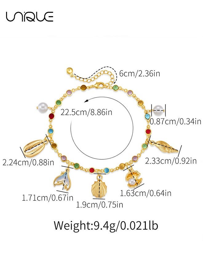 يونيك خلخال - خلخال صدفة من حجر الراين - خلخال على الطراز البحري - خلخال ذهبي - بسيط وأنيق - خلخال جديد - نسائي - Image 2
