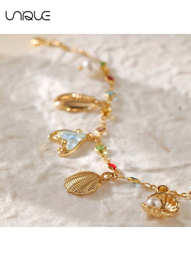 يونيك خلخال - خلخال صدفة من حجر الراين - خلخال على الطراز البحري - خلخال ذهبي - بسيط وأنيق - خلخال جديد - نسائي - Image 3