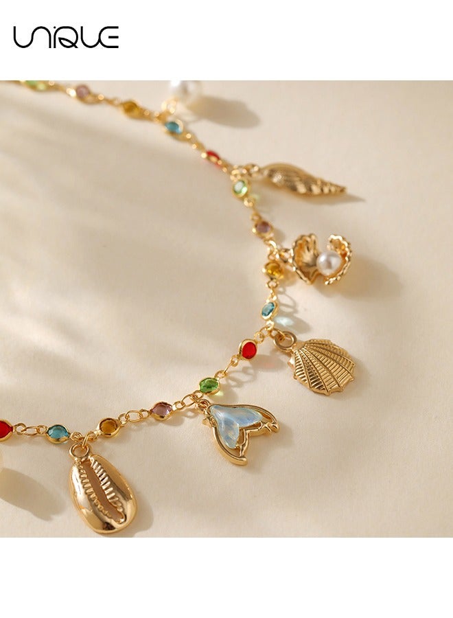 يونيك خلخال - خلخال صدفة من حجر الراين - خلخال على الطراز البحري - خلخال ذهبي - بسيط وأنيق - خلخال جديد - نسائي - Image 4