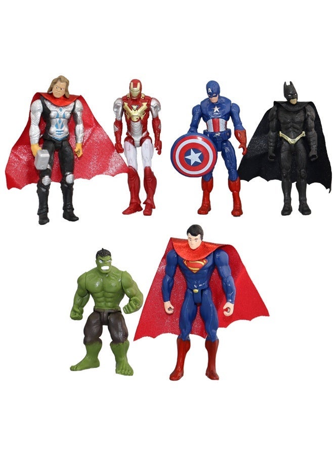 MARVEL مجموعة تماثيل الأبطال الخارقين 6 قطع - تماثيل قابلة للتشكيل بطول 5 بوصات مع أغطية، وإكسسوارات للأطفال من عمر 3 سنوات فما فوق، للعب الخيالي، حفلات عيد الميلاد وجمعها من مادة PVC المتينة، أبطال كلاسيكيون - Image 1