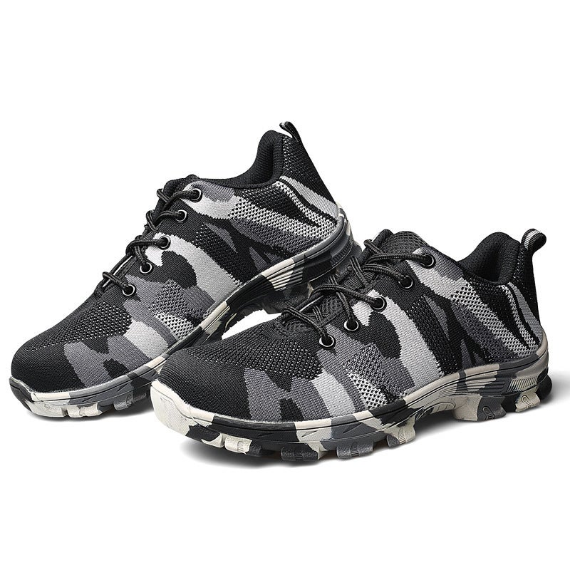 Strong Summer Breathable Deodorant Flying Woven Mesh Surface Lightweight Labor Protection Shoes Standard Steel Toe Anti-Smashing Anti-Piercing Shoes Work Shoes - Image 1