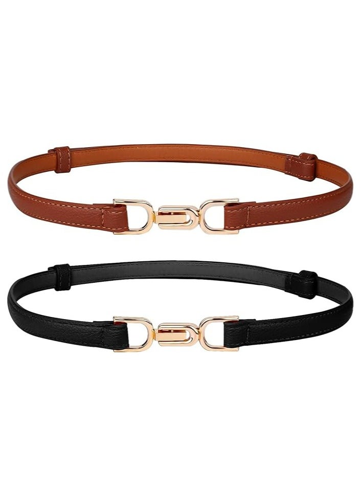 Oasisgalore 2pcs Skinny Leather Adjustable Belt  for Women for Dresses  - Image 1