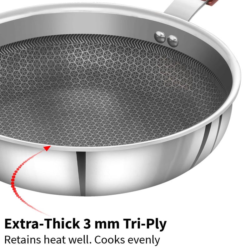 Hawkins Hawkins 22 cm Frying Pan, Triply Stainless Steel Shielded Nonstick Fry Pan with Rosewood Handle, Honeycomb, Non Stick, Induction, Silver (NSF22) - Image 4