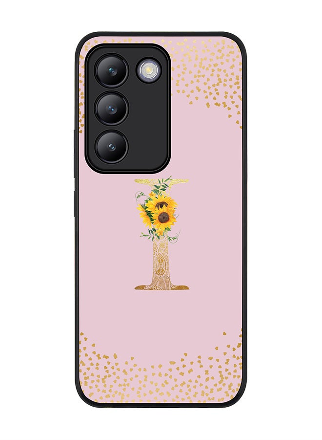 Stylizedd Rugged Black edge case for Vivo V30 Lite 5G, Flexible Cover -  Custom Monogram Initial Letter Mandala Floral Pattern Alphabet - I  (Pink ) - Image 1