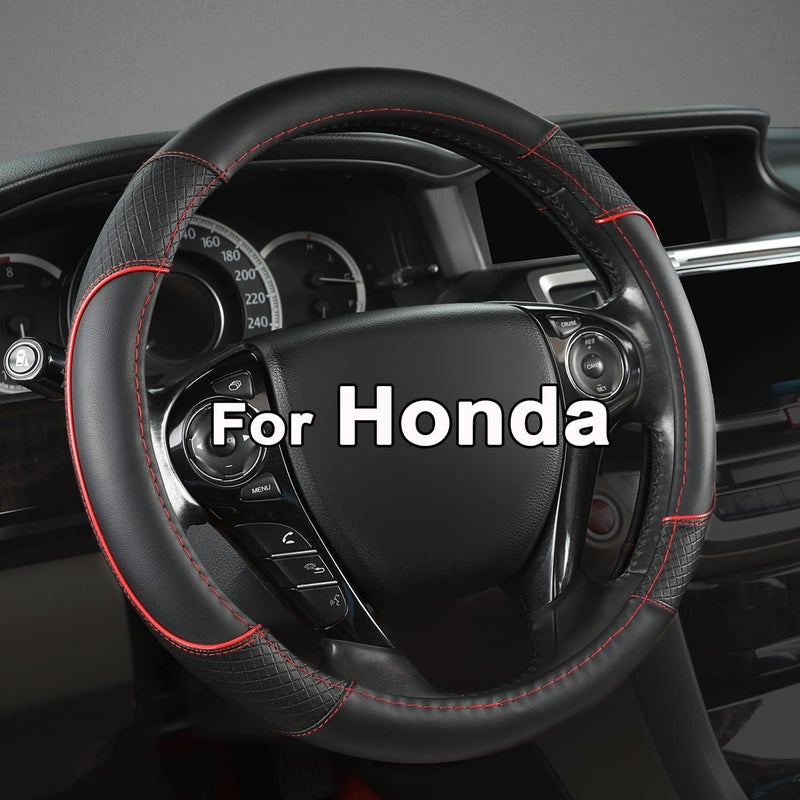 GIANT PANDA Steering Wheel Cover for Honda Civic(2006-2015),CR-Z, Insight, S2000 (Black+Red Line-Small Size) - Image 1