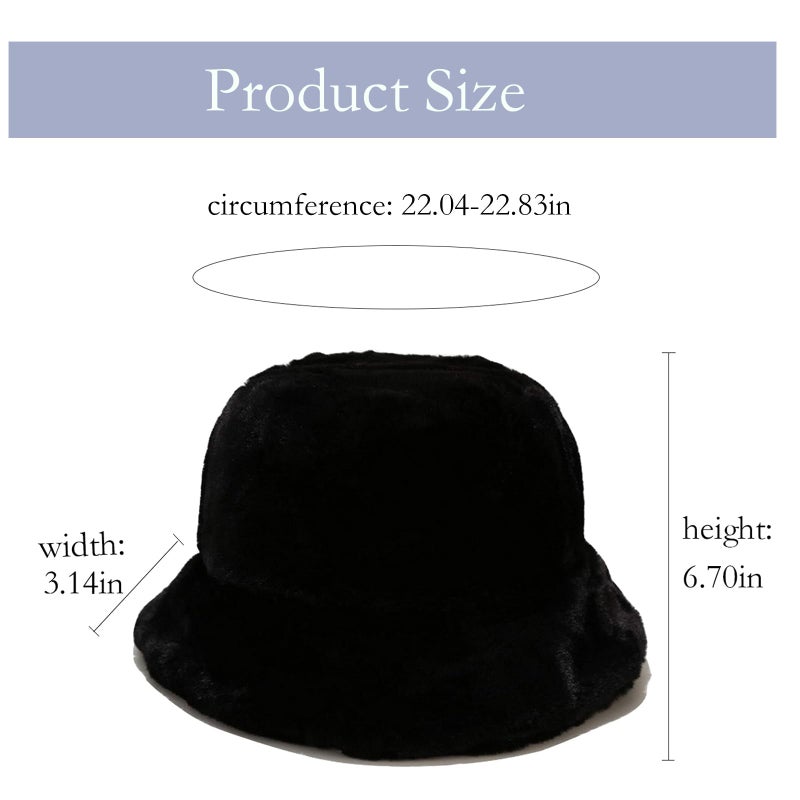 BEARUN Winter Faux Fur Furry Bucket Hat Fluffy Fuzzy Warm Hat Plush Fisherman Hat for Women Men Teens Girls Black - Image 5