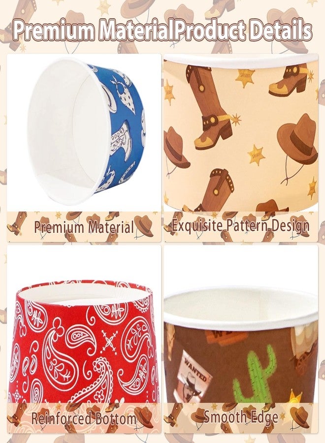 Greencian 120 Pcs Western Cowboy Ice Cream Cups 12 oz Disposable Christmas Rodeo Paper Dessert Snack Bowl Bandana Cowboy Boot Food Yogurt Cup Container for Western Birthday Bachelorette Party Supplies - Image 2