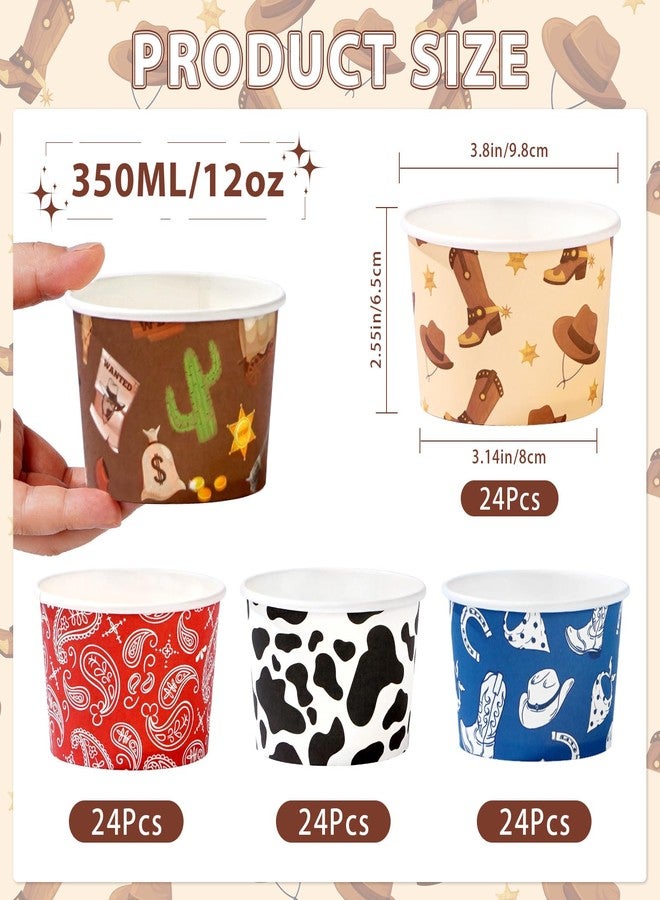 Greencian 120 Pcs Western Cowboy Ice Cream Cups 12 oz Disposable Christmas Rodeo Paper Dessert Snack Bowl Bandana Cowboy Boot Food Yogurt Cup Container for Western Birthday Bachelorette Party Supplies - Image 4