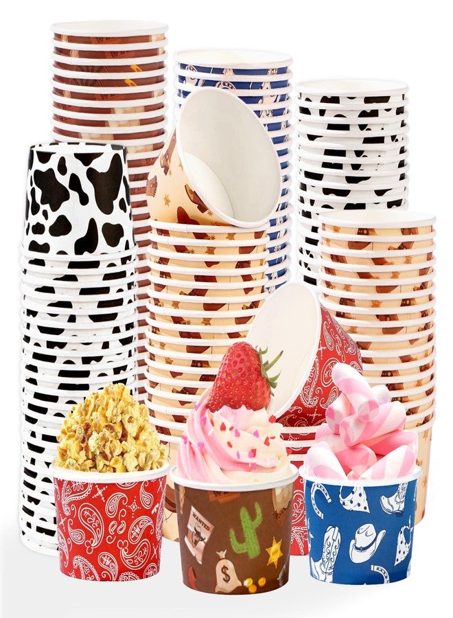 Greencian 120 Pcs Western Cowboy Ice Cream Cups 12 oz Disposable Christmas Rodeo Paper Dessert Snack Bowl Bandana Cowboy Boot Food Yogurt Cup Container for Western Birthday Bachelorette Party Supplies - Image 1