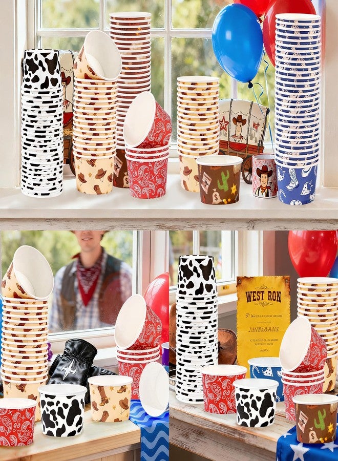 Greencian 120 Pcs Western Cowboy Ice Cream Cups 12 oz Disposable Christmas Rodeo Paper Dessert Snack Bowl Bandana Cowboy Boot Food Yogurt Cup Container for Western Birthday Bachelorette Party Supplies - Image 5