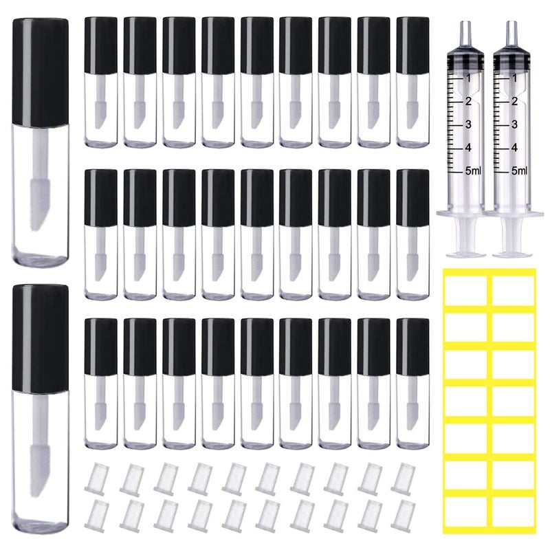 AMORIX 50PCS Mini Lip Gloss Tubes with Wand 1.2ml Empty Containers Clear Refillable Travel Lip Balm Bottles for Samples with 5ml Syringes DIY Lip Gloss Base + Tag Labels Stickers (Black) - Image 1