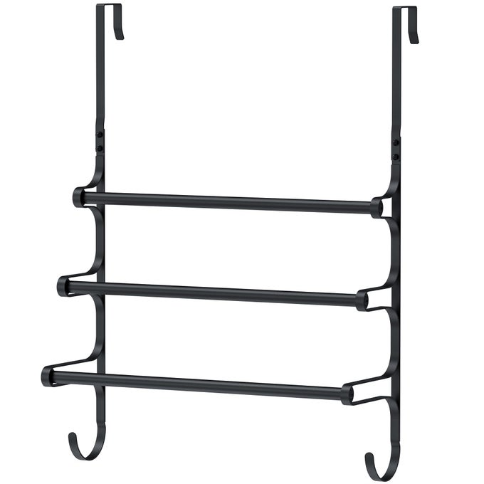 OVER THE DOOR TOWEL RACK OVER DOOR TOWEL RACK FOR BATHROOM DOOR TRIPLE TOWEL STORAGE HOLDER WITH HOOKS MATTE BLACK 1732 L