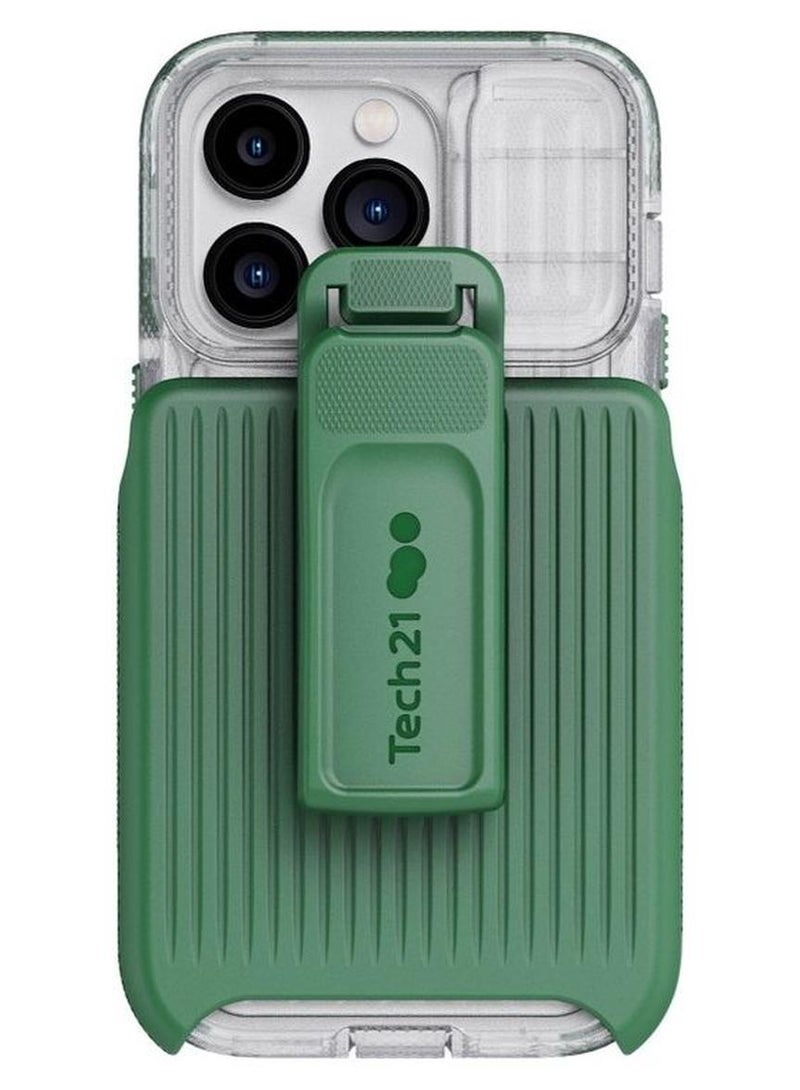 tech21 Evo Max iPhone 14 Pro Case with MagSafe Extreme 20 Feet Drop Protection with Sliding Camera Lens Cover - Frosted Green - Image 1