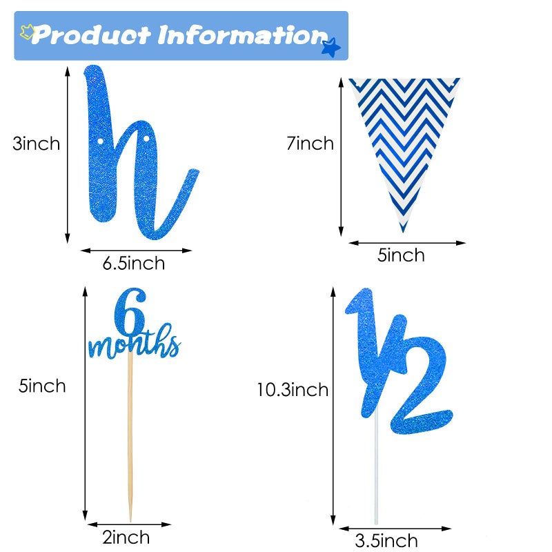Skylety 1/2 Half Birthday Decorations 6 Months Outfit Baby Banner Cupcake Topper Triangle Flag Banner Confetti Balloons Cake Topper for Girl Boy Half Year Birthday Party Photoshoot Props(Dark Blue) - Image 2