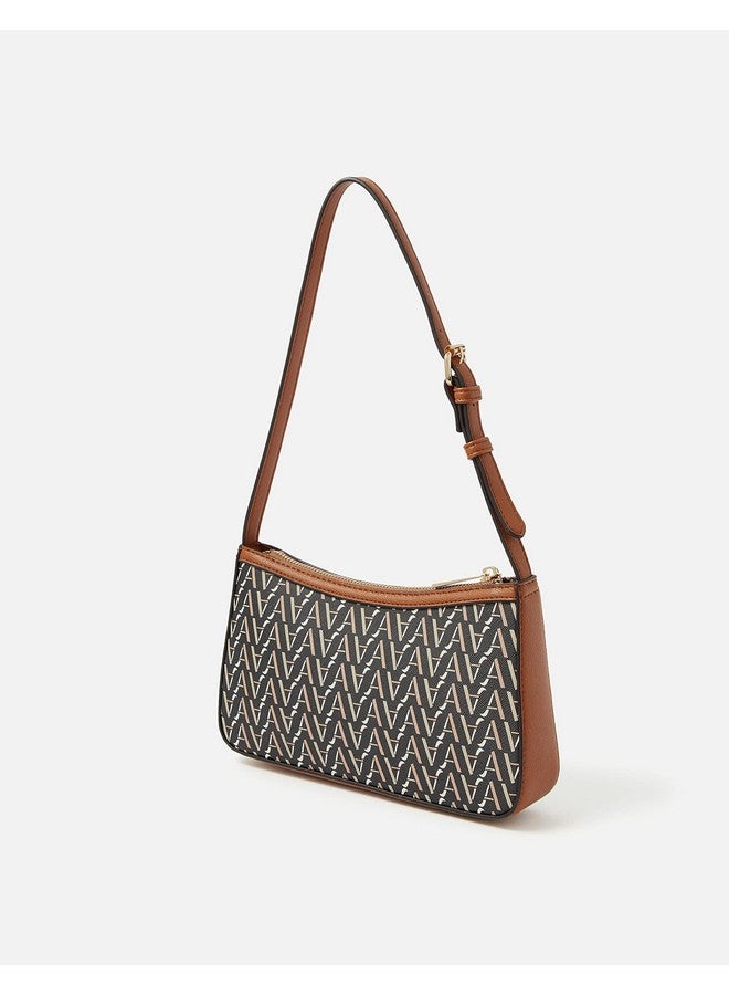 Accessorize London women's Tan Mika Monogram Shoulder Bag| Shoulder bags for woman with adjustable strap |latest handbag for woman - Image 2