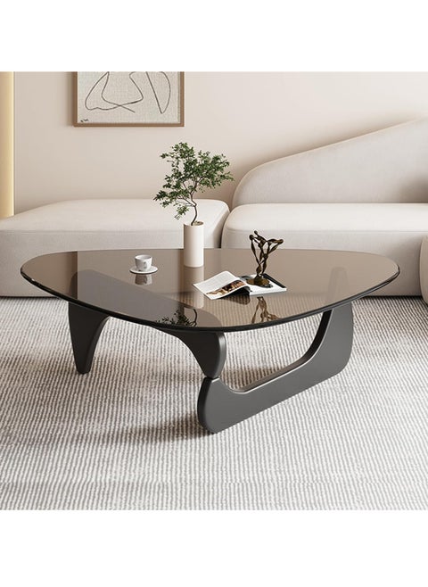 Glass Coffee Table Modern Triangle Design with Solid Wood Base and Clear Glass Top Vintage Mid Century Style for Living Room