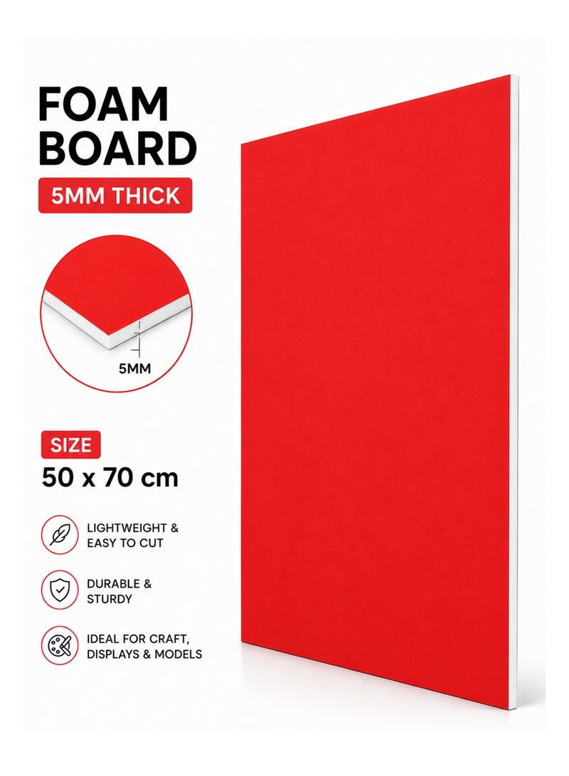 1-Piece 5mm Thick Foam Board For Craft And Illustration 50x70cm Size Red - Image 1