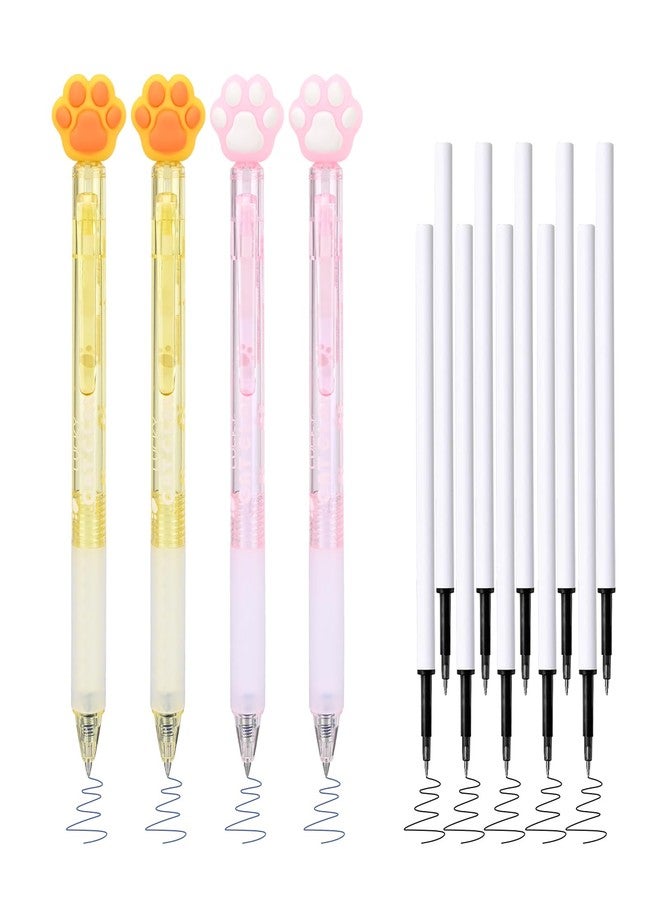 Temiary 4 Pcs Cute Retractable Erasable Gel Ink Pens & 10 Refills, Quick Dry Blue Ink Pen with Eraser, 0.5 mm Fine Point Smooth Writing for Journaling Note Taking (Cat Paw) - Image 1