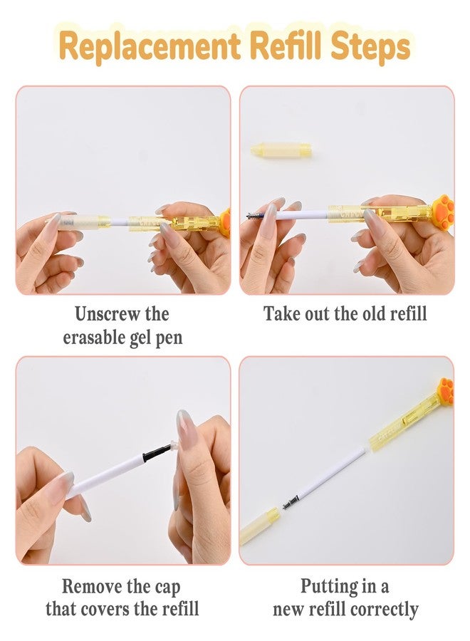 Temiary 4 Pcs Cute Retractable Erasable Gel Ink Pens & 10 Refills, Quick Dry Blue Ink Pen with Eraser, 0.5 mm Fine Point Smooth Writing for Journaling Note Taking (Cat Paw) - Image 5