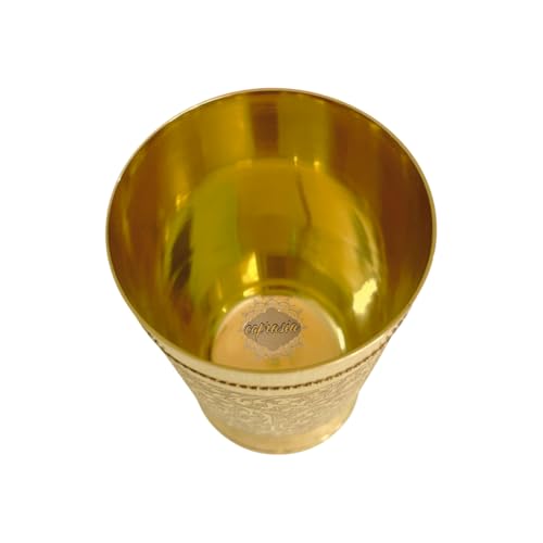 COPRASIA Brass Dining Glass | Drinking Brass Tumbler with Embossed Design | 300 ml Peetal Glass for Daily Use, Traditional Kitchenware & Pooja Use (Pack of 2) - Image 3