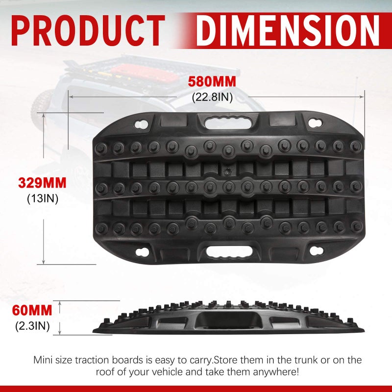 BUNKER INDUST ألواح الجر BUNKER INDUST للطرق الوعرة، 2 قطعة مسارات استرداد قصيرة لجر 4WD في الطين، الرمل، الثلج - أداة جر الإطارات السوداء (بدون حزام) - Image 2