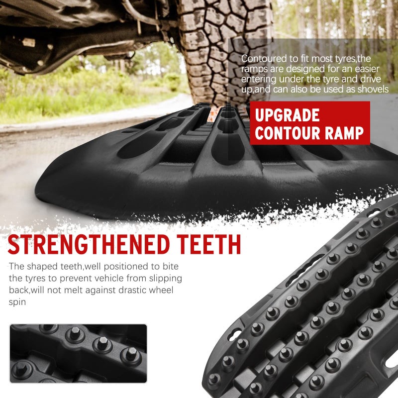 BUNKER INDUST ألواح الجر BUNKER INDUST للطرق الوعرة، 2 قطعة مسارات استرداد قصيرة لجر 4WD في الطين، الرمل، الثلج - أداة جر الإطارات السوداء (بدون حزام) - Image 4