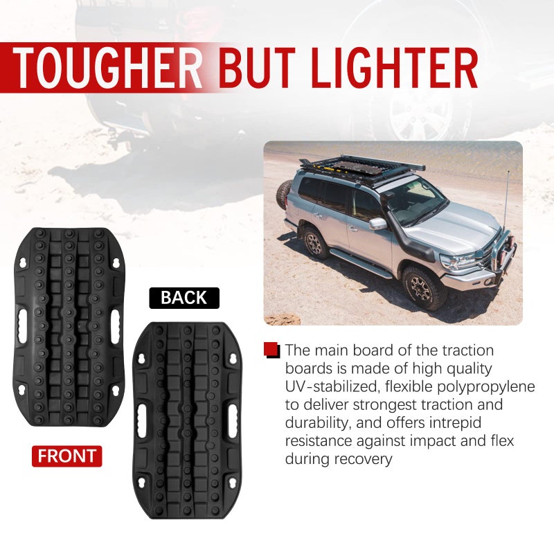 BUNKER INDUST ألواح الجر BUNKER INDUST للطرق الوعرة، 2 قطعة مسارات استرداد قصيرة لجر 4WD في الطين، الرمل، الثلج - أداة جر الإطارات السوداء (بدون حزام) - Image 3