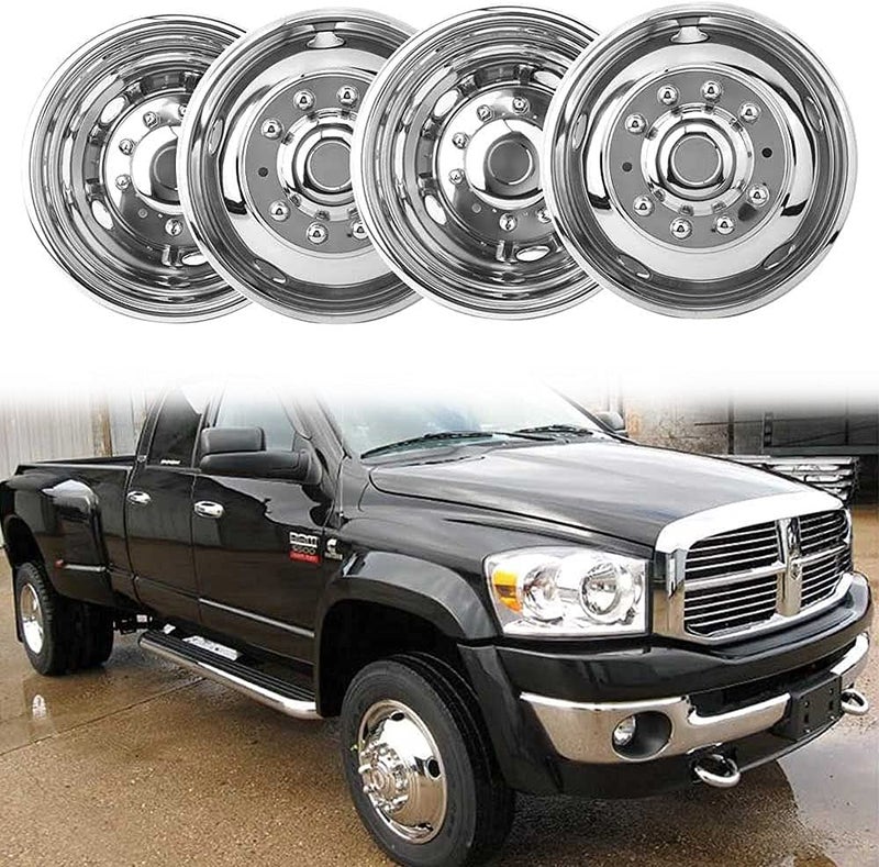 Kucaruce 4pcs 195 Polished Stainless Steel Dually Wheel Simulator10 Lug Hubcaps 5 Hand Hole Bolt On Wheel Cover fit for 2008201020122025 Dodge Ram 4500 5500 Pickup D19F6