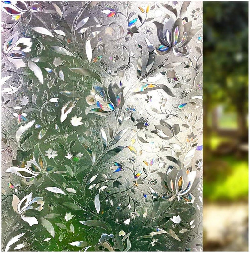 LEMON CLOUD Window Film, Decorative Window Privacy Film, 3D Stained Glass Window Sticker,Anti-UV Sun Blocker Heat Control for Home(Rainbow Tulip Design,11.8 x 78.7 inches) - Image 1