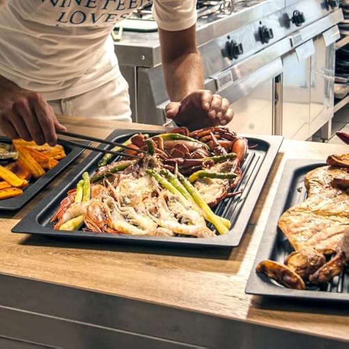 BS Gastronorm Grill Pan Set  Includes 53X32Cm TPlatinum  355X325Cm Profile  Cast Aluminum Flat NonStick Pans With Handles  For Bbq Gas  Stove  Easy Clean HeavyDuty Large 53X32 Cm - Image 1