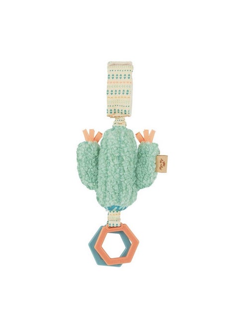 Itzy Ritzy - Ritzy Jingle Toy - Baby Hanging Toy for Activity Gym, Stroller or Car Seat; Features Jingle Sound, Hexagon Rings and Adjustable Attachment Loop (Cactus)