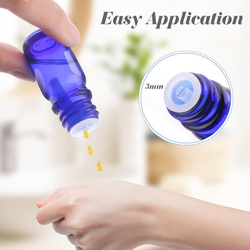 30 Pcs 5ml/0.17oz Cobalt Blue Glass Bottle Refillable Essential Oil Bottles with Orifice Dropper Reducer & Black Cap for Perfume Fragrance Liquid Cosmetic - Image 4