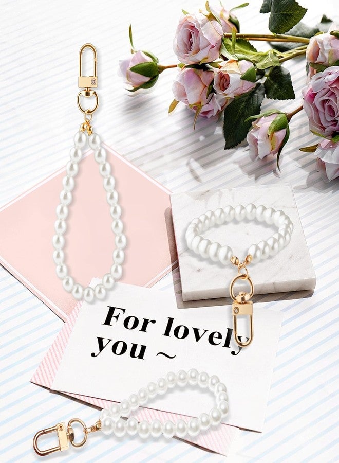 Cositina 24 Pcs Pearl Beaded Keychain Straps Artificial Pearl Chain Key Holder Key Ring Wrist Strap Accessory Decoration for Women Girls - Image 5