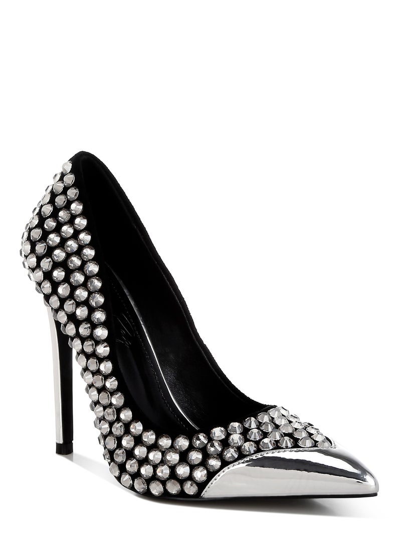 London Rag Diamante Embellished Stiletto Pumps in Black  - Image 2